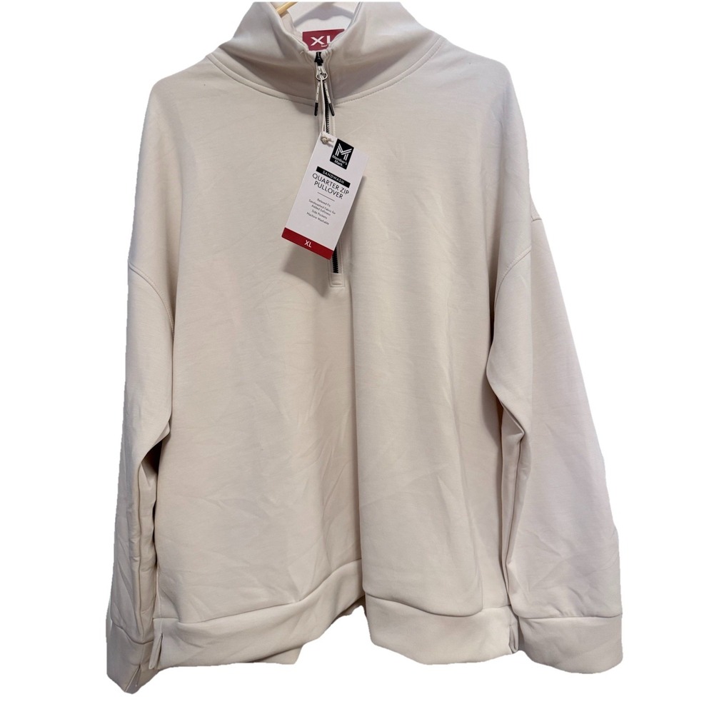 NWT‎ Unisex Members Mark Sand washed Quarter Zip Pullover Cream XL